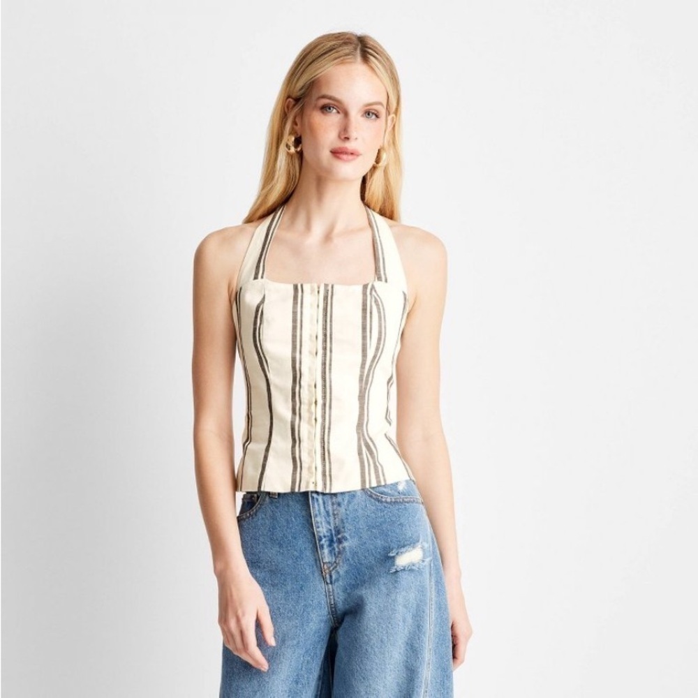 Women's Tie Neck Halter Top - Future Collective with Jenee Naylor Cream
Striped